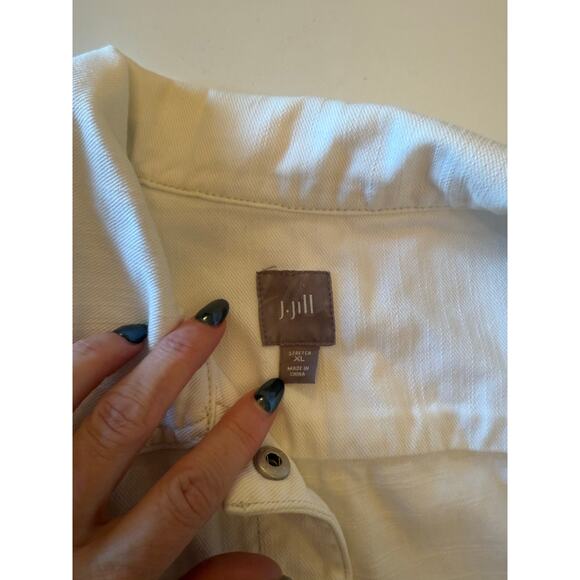 J. Jill White Stretch Denim Jacket Sz XL Snap Up Classic Style - Picture 3 of 5